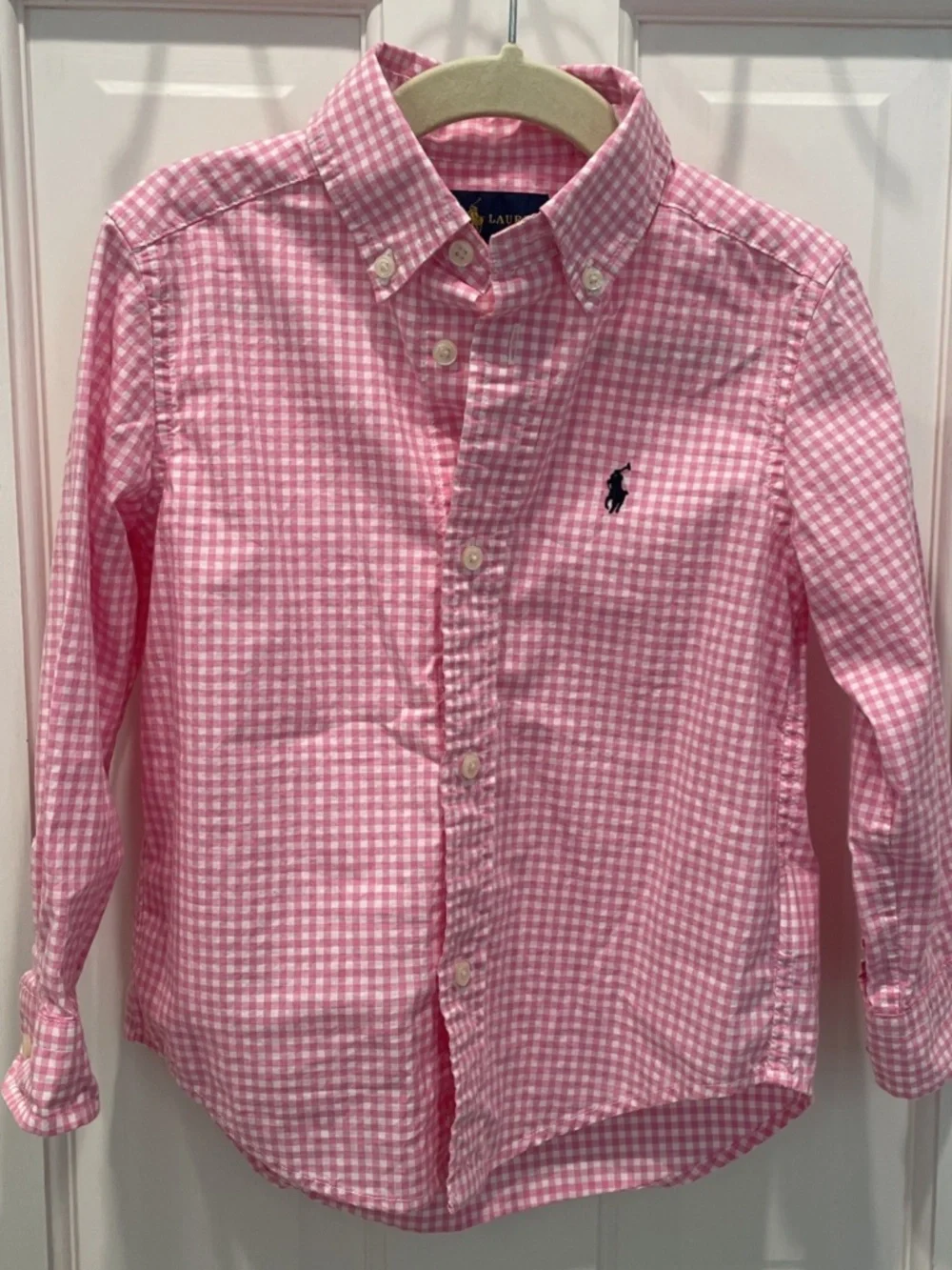 Ralph Lauren Kids 3T Pink Checkered Long Sleeve Button Down Shirt Pony Logo